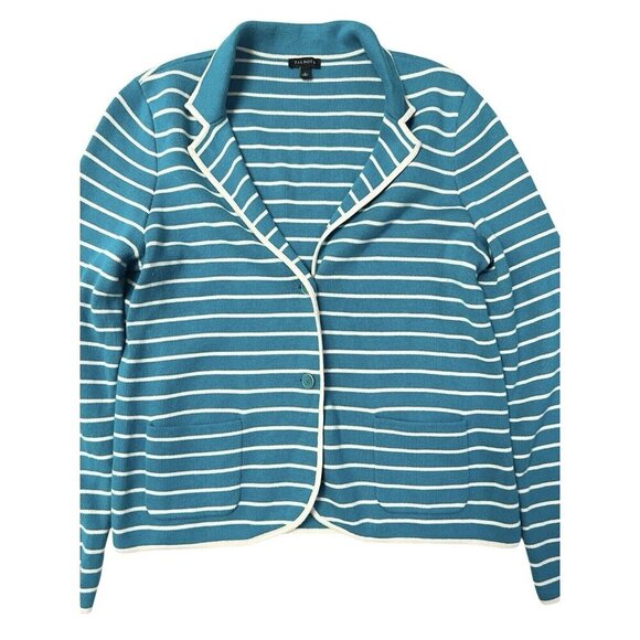 Talbots Cardigan Knit Sweater Jacket Blazer Sz Large Aqua Classic Preppy Office - Picture 10 of 15